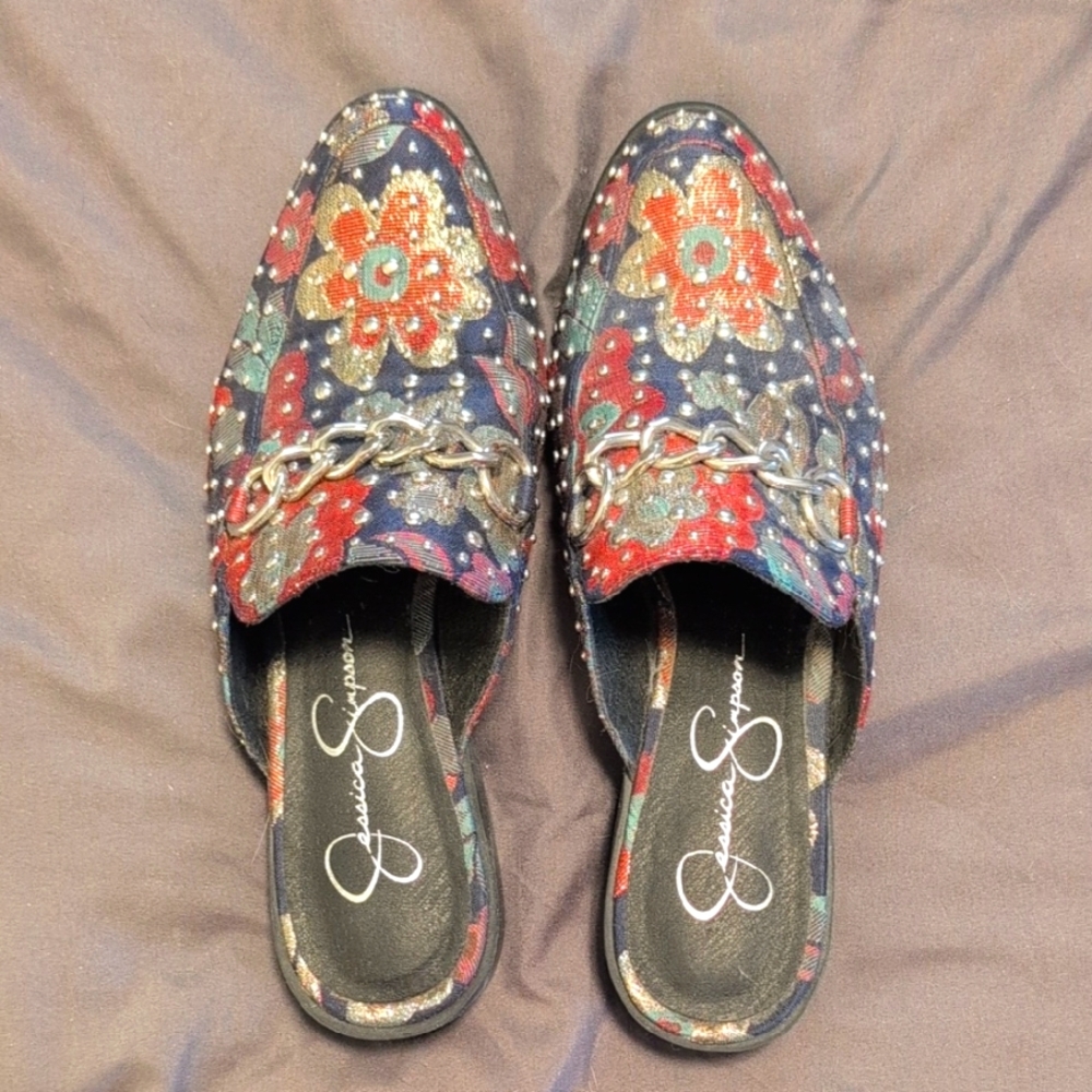 Jessica Simpson Floral Embroidered Mules - Multicolor